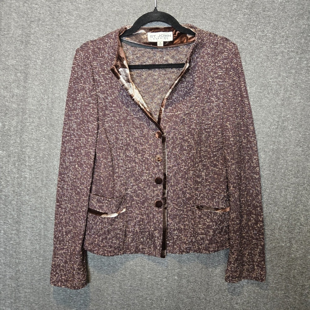 St John Evening Santana Knit Brown Velvet Jacket ONLY Size 6